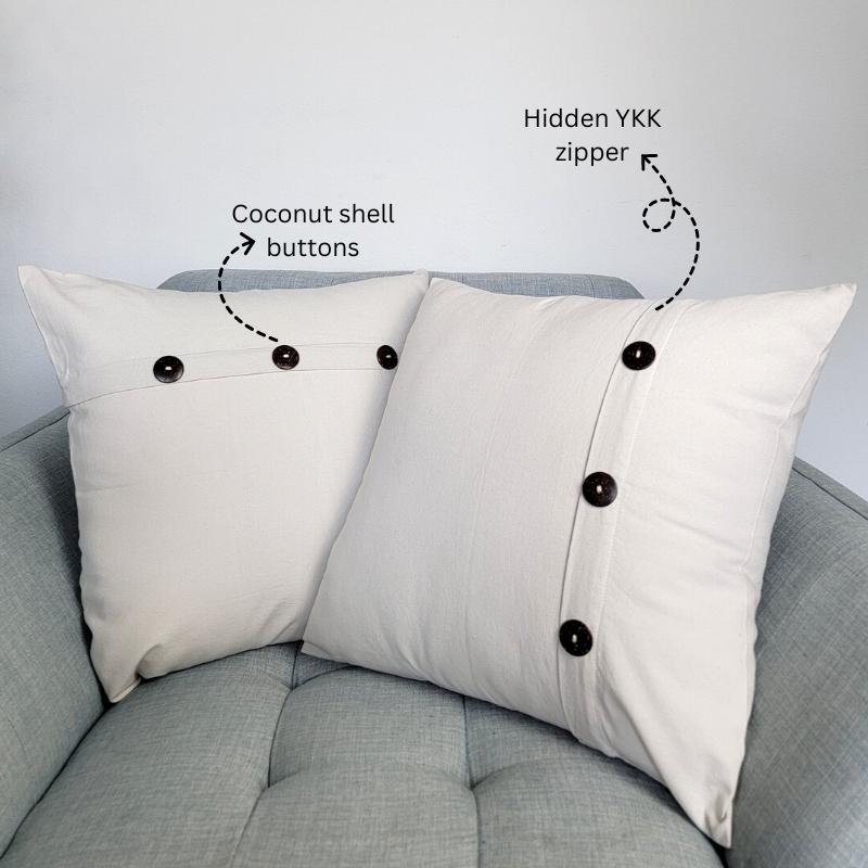 farmhouse buttoned throw pillow covers with ykk zippers